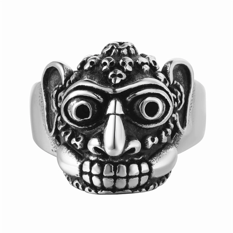 Vintage Gargoyle Mask Titanium Steel Ring For Men Personality Gothic Punk Style Monster Face Carving Relief Band Jewelry