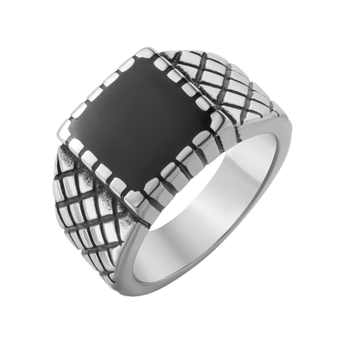 Vintage Men's Titanium Steel Ring Square Black Drip Oil Signet Ring Personalized Quilted Pattern Band Punk Hip Hop Jewelry