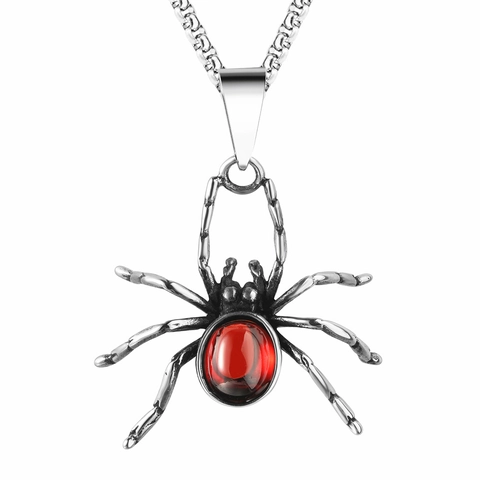 Pendentif Araignée Vintage pour Hommes en Acier Inoxydable Incrusté de Strass Style Gothique Punk Rétro Bijoux Forme Animale Sans Chaîne