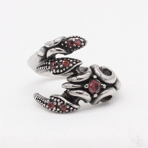 Bague Rétro Hommes Griffe de Scorpion en Acier Inoxydable Avec Strass Rouge Style Punk Gothique Bijou Vintage Cadeau