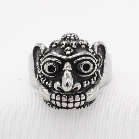Vintage Gargoyle Mask Titanium Steel Ring For Men Personality Gothic Punk Style Monster Face Carving Relief Band Jewelry