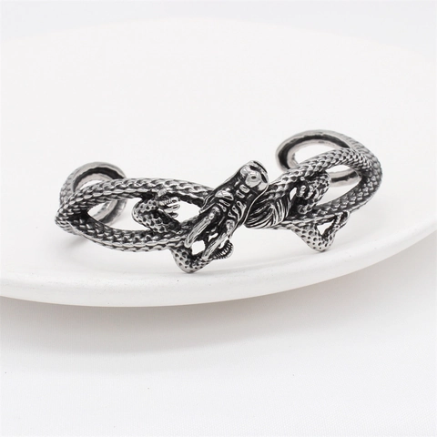 Vintage Titanstahl Drachen Armband Für Herren Retro Chinesischen Stil Drachenschuppenmuster Oxidiertes Silber Punk Schmuck
