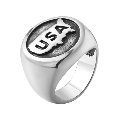 Retro USA Mappa Anello Sigillo Uomo Acciaio al Titanio Vintage Acciaio Inossidabile Patriottico Stati Uniti Mappa Anelli