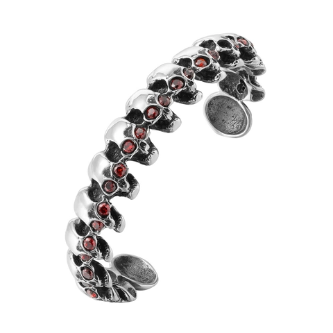 Vintage Gothic Punk Skull Head Stainless Steel Cuff Bracelet For Men Retro Rock Style Rhinestone Inlay Hand Jewelry