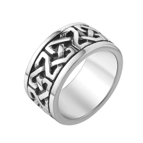 Anillo de Acero de Titanio Vikingo Vintage Nudo Celta para Hombre Banda Ancha Oxidado Color Plata Joyería Trenzada Geométrica
