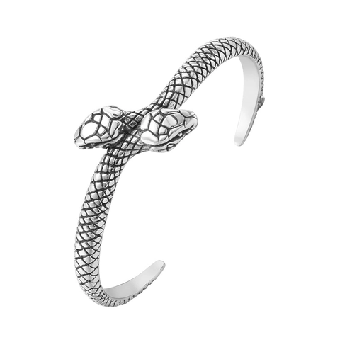 Retro Double Headed Snake Titanium Steel Open Bracelet For Men Women Vintage Punk Gothic Jewelry Stainless Steel Animal Bangle