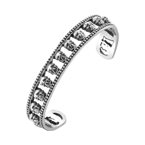 Retro Skull Open Cuff Bracelet For Men Titanium Stainless Steel Gothic Punk Antique Silver Biker Style Jewelry Gift