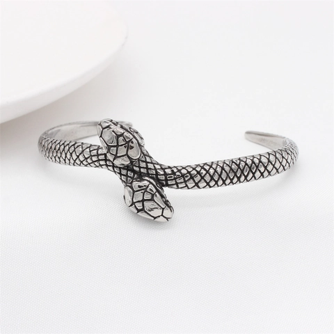 Retro Double Headed Snake Titanium Steel Open Bracelet For Men Women Vintage Punk Gothic Jewelry Stainless Steel Animal Bangle