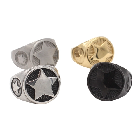 Retro Stainless Steel Star Signet Ring For Men Punk Rock Pentagram Relief Band Ring Vintage Distressed Jewelry Accessories