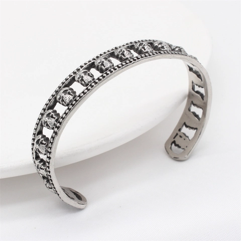 Retro Skull Open Cuff Bracelet For Men Titanium Stainless Steel Gothic Punk Antique Silver Biker Style Jewelry Gift