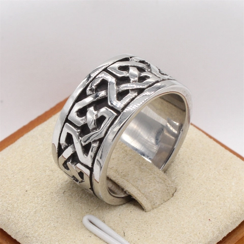 Anillo de Acero de Titanio Vikingo Vintage Nudo Celta para Hombre Banda Ancha Oxidado Color Plata Joyería Trenzada Geométrica