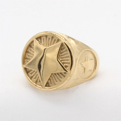Retro Stainless Steel Star Signet Ring For Men Punk Rock Pentagram Relief Band Ring Vintage Distressed Jewelry Accessories