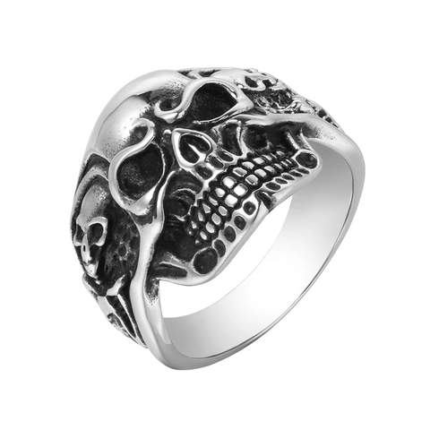 Men's Retro Skull Titanium Steel Ring Punk Gothic Antique Silver Oxidized Band Ring Hip Hop Motorcycle Fashion Jewelry