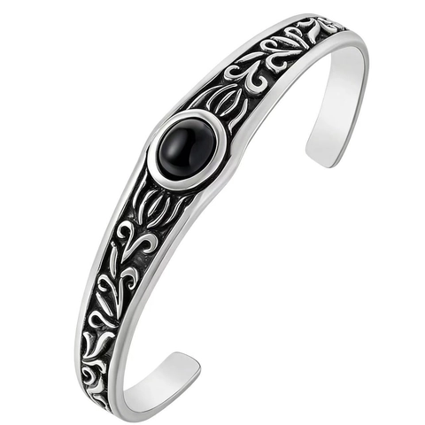 Brazalete Vintage de Acero de Titanio para Hombre Retro Oxidado Patrón de Volutas Tribales Strass Rojo Negro Joyería
