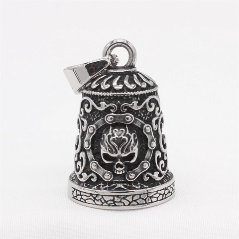 Retro Titanium Steel Skull Bell Pendant For Men Gothic Biker Punk Style Vintage Embossed Scrollwork Design Jewelry Pendant
