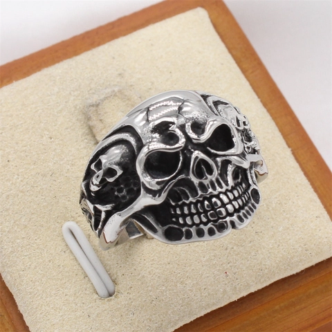 Men's Retro Skull Titanium Steel Ring Punk Gothic Antique Silver Oxidized Band Ring Hip Hop Motorcycle Fashion Jewelry