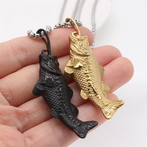 Vintage Titanium Steel Fish Pendant Only Without Chain Retro Bass Carp Animal Shaped Men Women Pendant Jewelry
