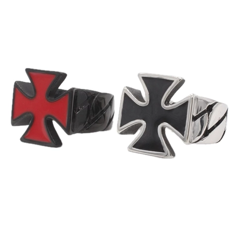 Anello da Uomo Retro in Acciaio al Titanio con Croce di Malta Vintage Stile Gothic Punk Colore Nero Rosso Argento Gioielli Biker