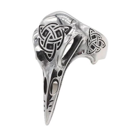 Gothic Viking Crow Skull Ring For Men Stainless Steel Celtic Knot Raven Head Bone Punk Biker Finger Ring Jewelry Gift