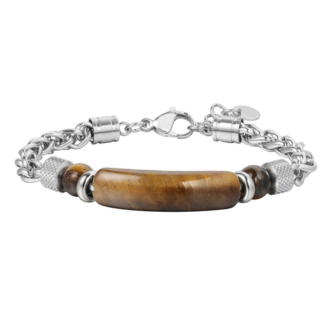 Bracciale da Uomo in Acciaio al Titanio con Pietra Naturale Catena a Spiga in Acciaio Inossidabile Occhio di Tigre Regolabile