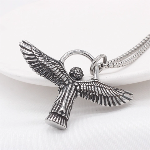 Colgante de Ángel Cupido de Acero de Titanio Retro Solo Sin Cadena para Hombre Alas Pulidas Joyería Regalo Vintage Oro Color Acero