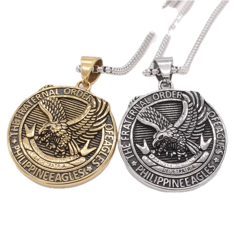 Vintage Men Titanium Steel Eagle Round Medal Pendant Only Retro Fraternal Order Of Eagles Embossed Medallion Jewelry Gift