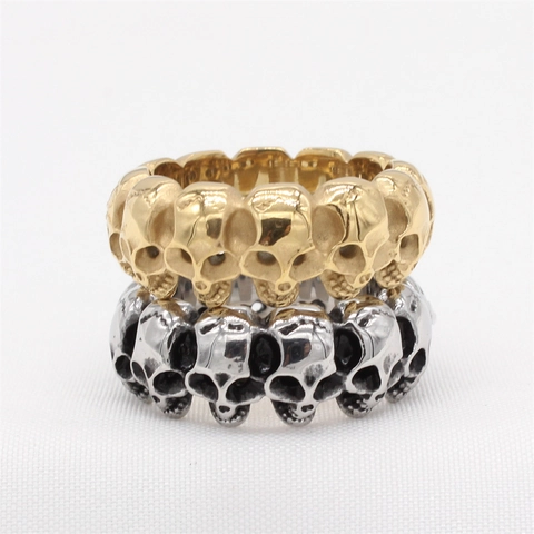 Vintage Men Titanium Steel Skull Ring Punk Gothic Retro Biker Band Rings For Men Gold Silver Color Jewelry Gift