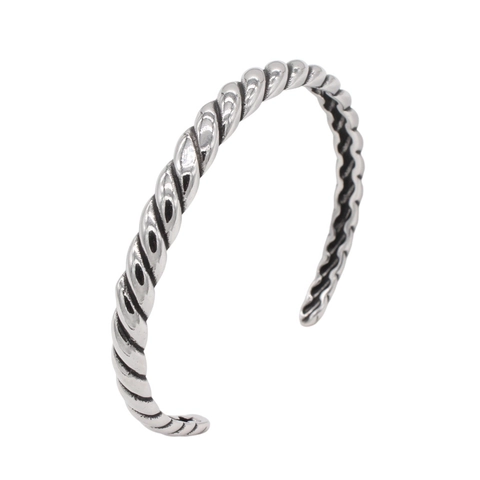 Brazalete Vintage de Acero Inoxidable de Cuerda Retorcida para Hombre Color Plata Rayado Brazalete Abierto Joyería de Moda