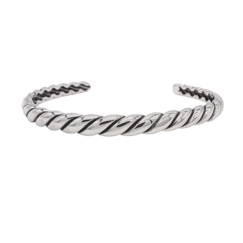 Brazalete Vintage de Acero Inoxidable de Cuerda Retorcida para Hombre Color Plata Rayado Brazalete Abierto Joyería de Moda