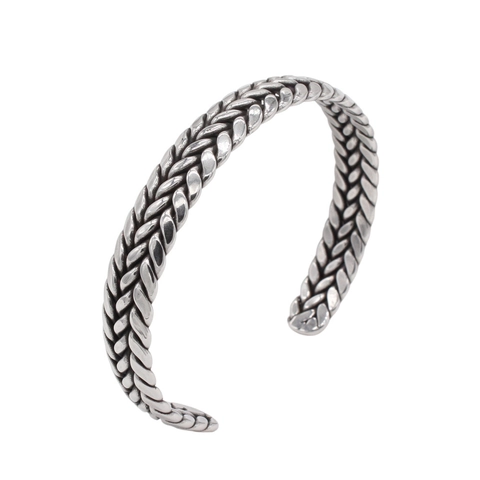 Retro Braided Wheat Pattern Titanium Steel Open Bangle Antique Silver Oxidized Cuff Bracelet Personalized Unisex Jewelry