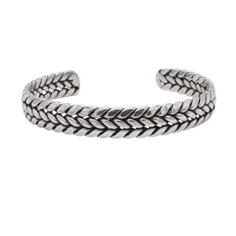 Retro Braided Wheat Pattern Titanium Steel Open Bangle Antique Silver Oxidized Cuff Bracelet Personalized Unisex Jewelry