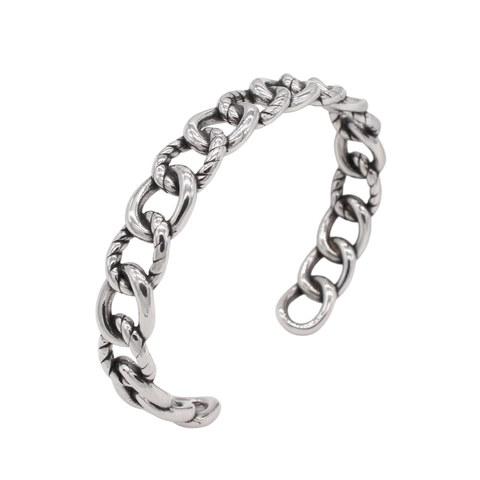 Men Retro Titanium Steel Open Chain Link Bangle Bracelet Vintage Industrial Hollow Twisted Design Silver Color Jewelry For Men