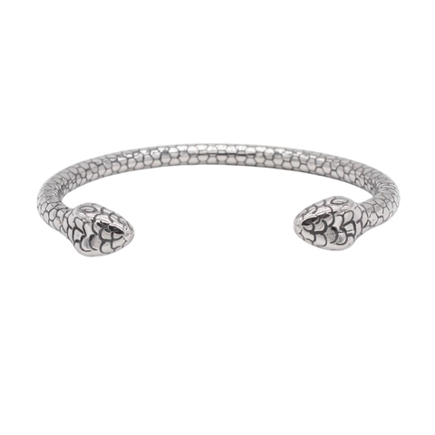 Brazalete Abierto de Acero de Titanio Vintage con Forma de Serpiente para Mujer Doble Cabeza de Serpiente Textura de Escamas