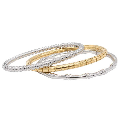 Brazalete Minimalista de Acero de Titanio para Mujer Chapado en Oro Plata Cuentas Redondas Patrón de Nudo de Bambú Joyería de Moda