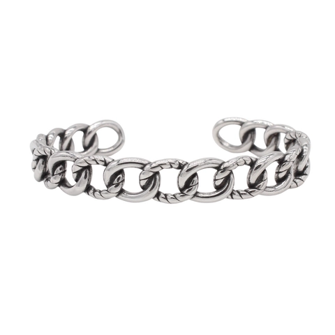 Men Retro Titanium Steel Open Chain Link Bangle Bracelet Vintage Industrial Hollow Twisted Design Silver Color Jewelry For Men