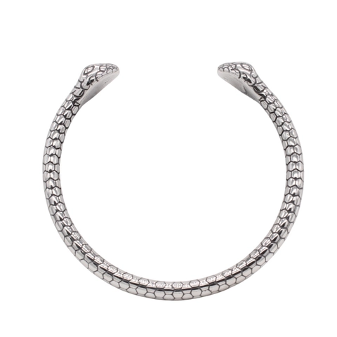 Brazalete Abierto de Acero de Titanio Vintage con Forma de Serpiente para Mujer Doble Cabeza de Serpiente Textura de Escamas