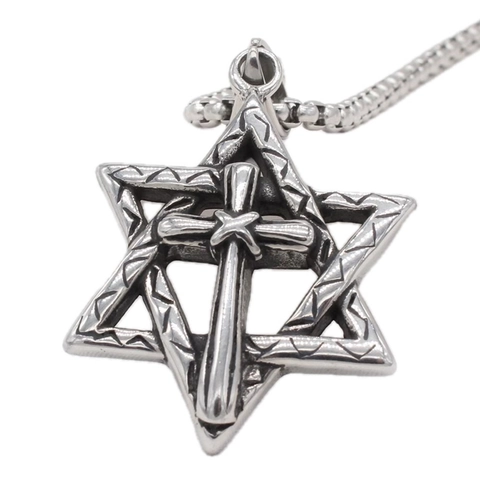 Ciondolo a Croce con Esagramma in Acciaio al Titanio Vintage per Uomo Retro Stella di David Simbolo Religioso Gioielli da Collo Regalo