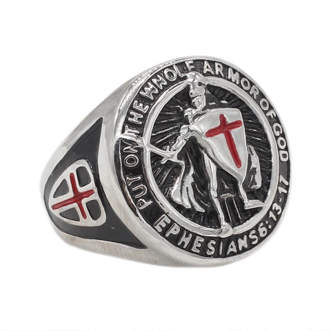 Anello in Acciaio Inossidabile con Croce Scudo del Cavaliere Vintage da Uomo Anello a Sigillo Versetto Biblico Gioielli