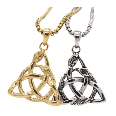 Ciondolo Vintage a Forma di Serpente con Nodo Celtico in Acciaio Inossidabile Senza Catena Gioielli Pagani per Uomo Donna Oro Acciaio