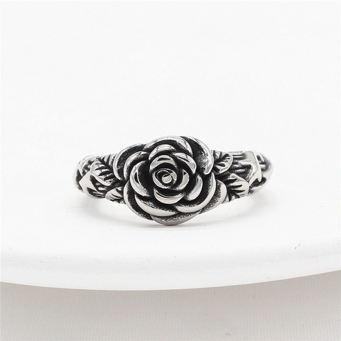 Vintage Stainless Steel Rose Flower Ring 3D Carved Floral Texture Gothic Punk Retro Style Band For Men Women Gift Jewelry