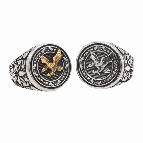 Uomo Retro Anello con Sigillo Aquila in Acciaio al Titanio Vintage Inciso Biker Punk Anello per Uomini Gioielli Gotici Animali