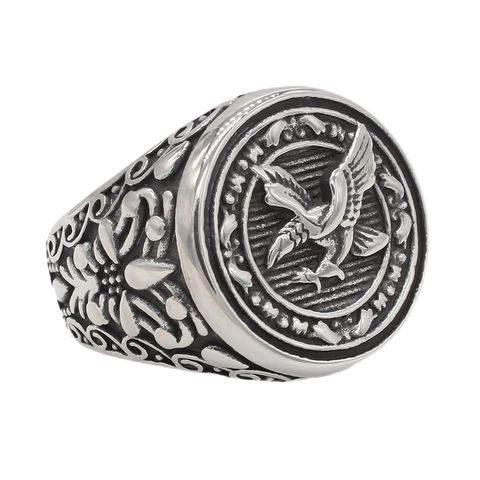 Uomo Retro Anello con Sigillo Aquila in Acciaio al Titanio Vintage Inciso Biker Punk Anello per Uomini Gioielli Gotici Animali