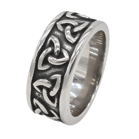 Anillo de Banda de Triquetra de Nudo Celta Vikingo Vintage Para Hombre Acero Inoxidable Color Plata Joyería Retro Envejecida