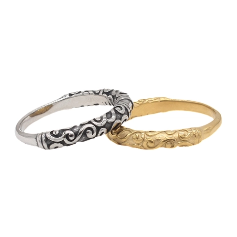 Heren Retro Titaniumstaal Ring Vintage Krul Gesneden Patroon Gouden Staf Stijl Punk Bandring Voor Heren Sieraden Cadeau