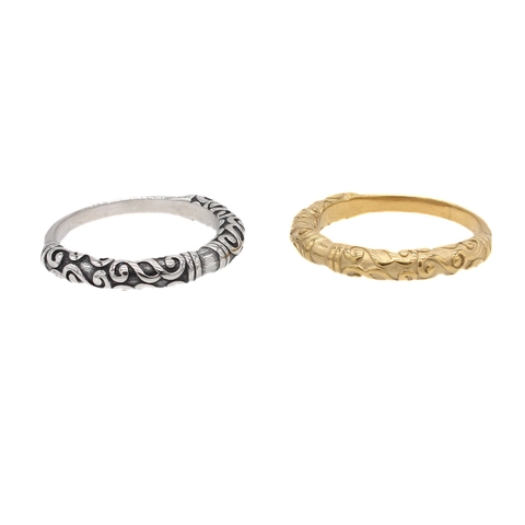 Heren Retro Titaniumstaal Ring Vintage Krul Gesneden Patroon Gouden Staf Stijl Punk Bandring Voor Heren Sieraden Cadeau