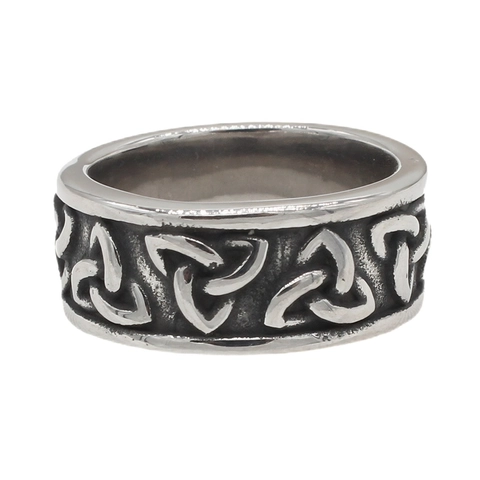 Anillo de Banda de Triquetra de Nudo Celta Vikingo Vintage Para Hombre Acero Inoxidable Color Plata Joyería Retro Envejecida