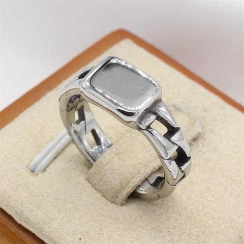 Vintage Titanstahl Kettenglieder Siegelring Für Herren Damen Industrie Minimalistisch Quadratisch Flach Top Geometrischer Ring