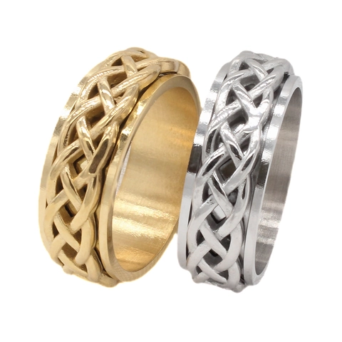 Vintage Keltenknoten Spinner Ring Titanstahl Herren Damen Geflochtene Textur Drehbar Stressabbau Mode Schmuck Band Geschenk