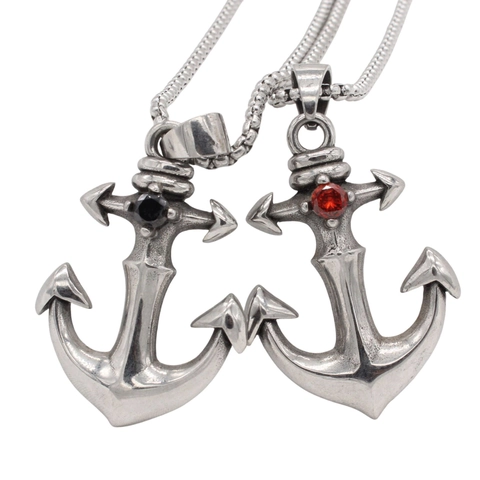 Vintage Nautische Anker Hanger Voor Heren Titaniumstaal Anker Sieraad Met Rood Zwart Strass Hanger Zonder Ketting