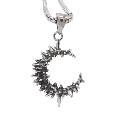 Vintage Punk Gothic Spiked Crescent Moon Pendant Titanium Steel Retro Silver Hip Hop Jewelry For Men Women Daily Accessory